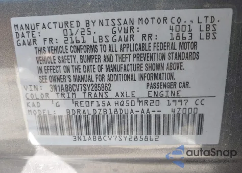 2025 Nissan Sentra Sv from USA, damaged, VIN 3N1AB8CV7SY285862